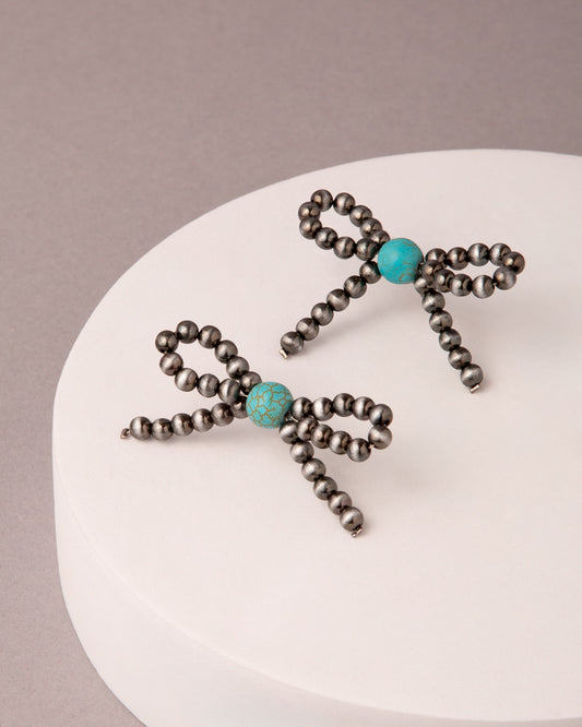 Alice Western Marbled Pearl Beaded Bow Knot Earrings | Turquoise
