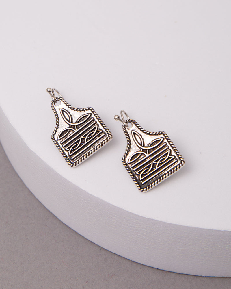 Helena Western Boot Stitch Cattle Tag Dangle Earrings