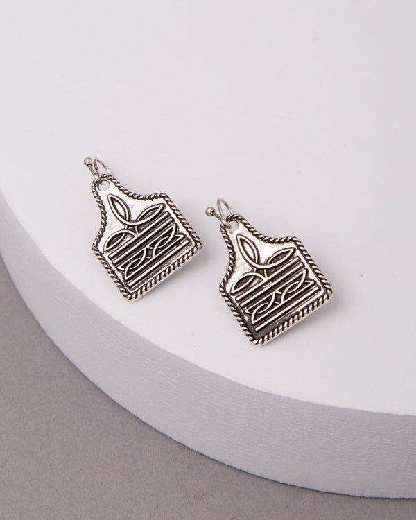 Helena Western Boot Stitch Cattle Tag Dangle Earrings