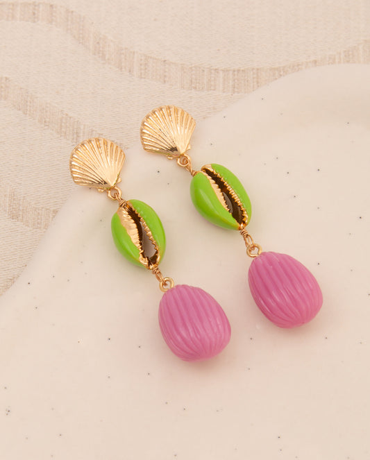 Athena Seashell Theme Post Dangle Earrings | Green
