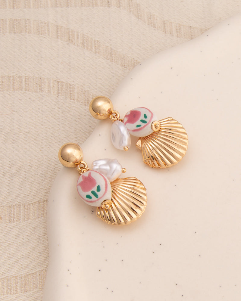 Victoria Seashell Locket Post Dangle Earrings