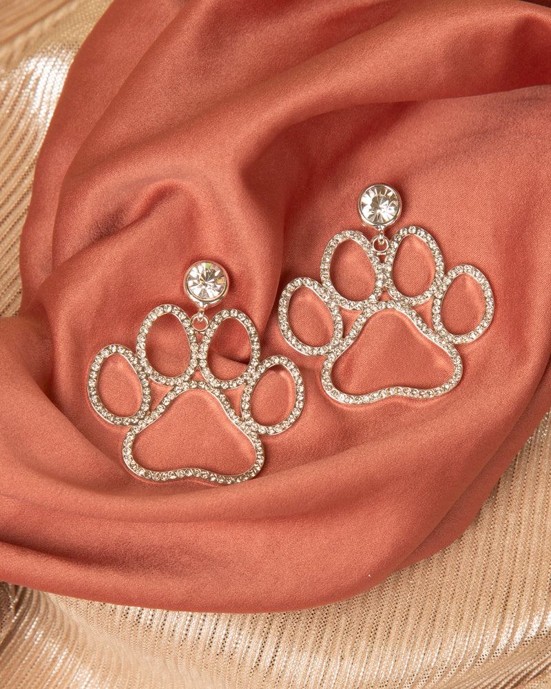 Liliana Jeweled Paw Cut Out Dangle Earrings | Silver