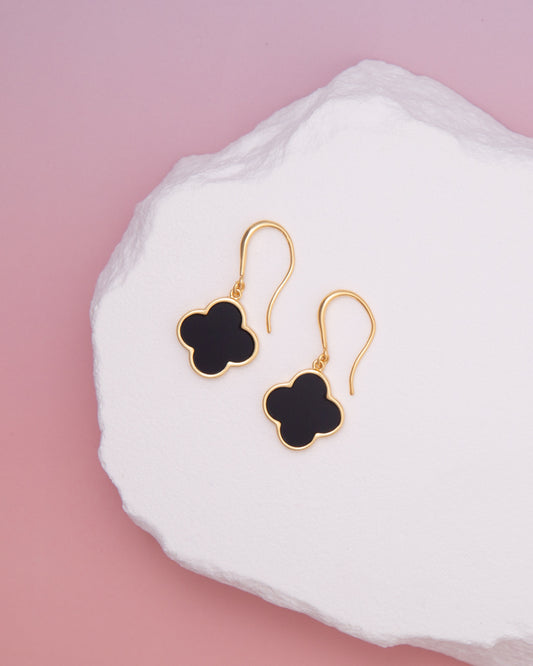 Shelby Gold Plated Quatrefoil Dangle Earrings | Black
