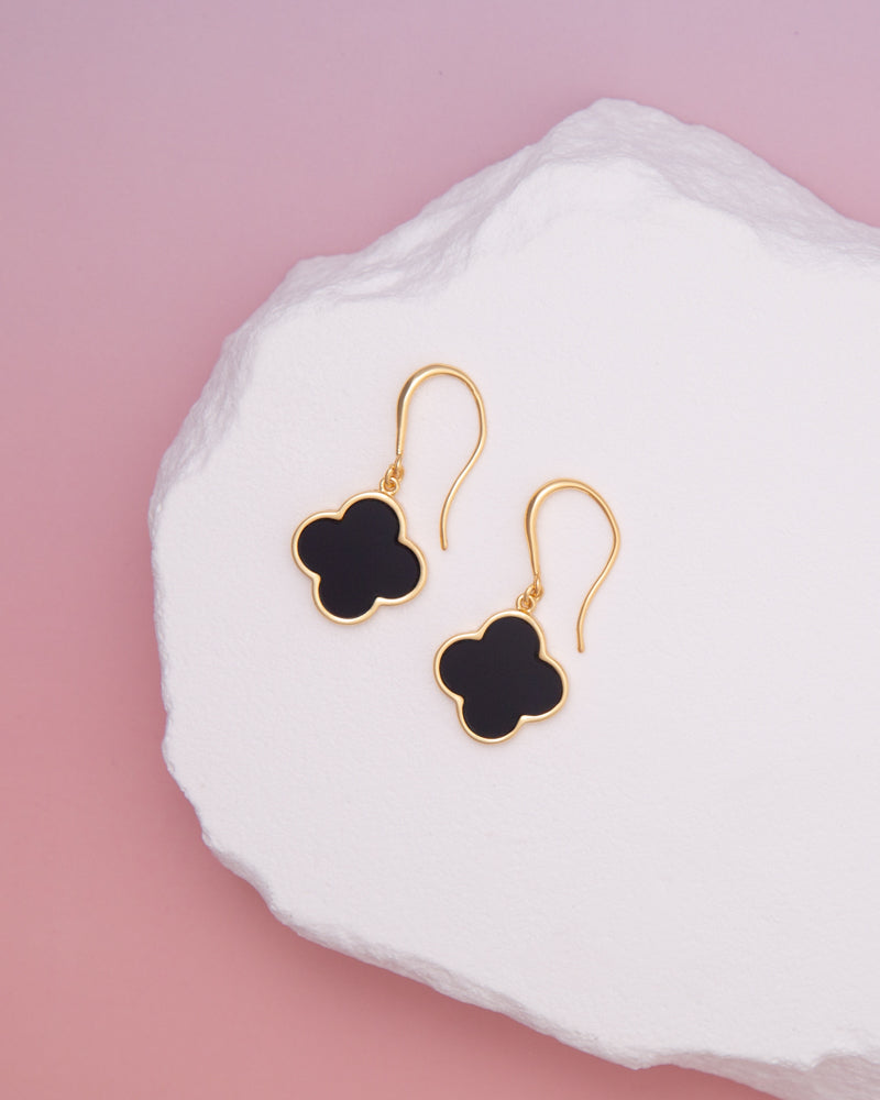 Shelby Gold Plated Quatrefoil Dangle Earrings | Black