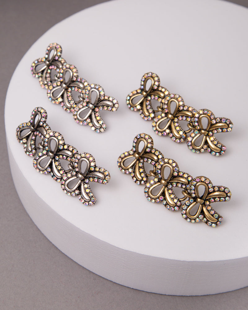 Quinn Rhinestone Embellished Shorttail Bow Linear Earrings