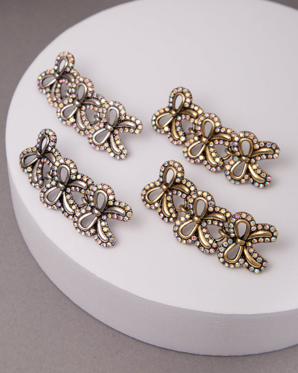 Quinn Rhinestone Embellished Shorttail Bow Linear Earrings