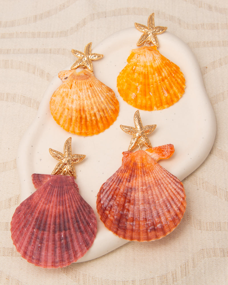 Noelle Starfish Colorful Scallop Shell Post Dangle Earrings