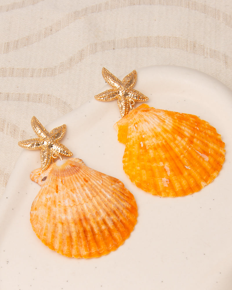 Noelle Starfish Colorful Scallop Shell Post Dangle Earrings