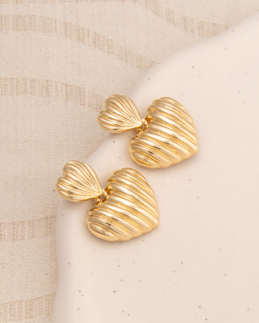 Valentine Double Rigged Heart Post Dangle Earrings | Gold