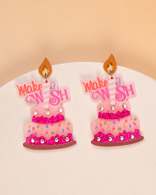 Adalyn "Make a Wish" Glittered Cake Post Dangle Earrings