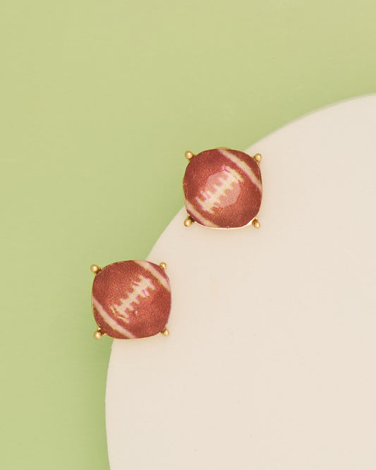 Raegan Gameday Cushion Cut Sport Post Stud Earrings | Football