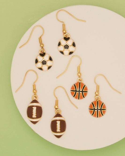 Kira Gameday Football, Soccer Ball, and Basketball Earrings