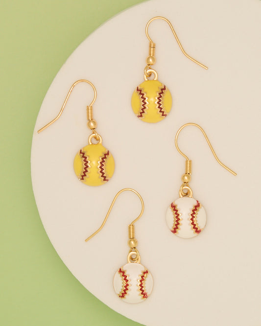 Emmy Gameday Epoxy Softball and Baseball Dangle Earrings