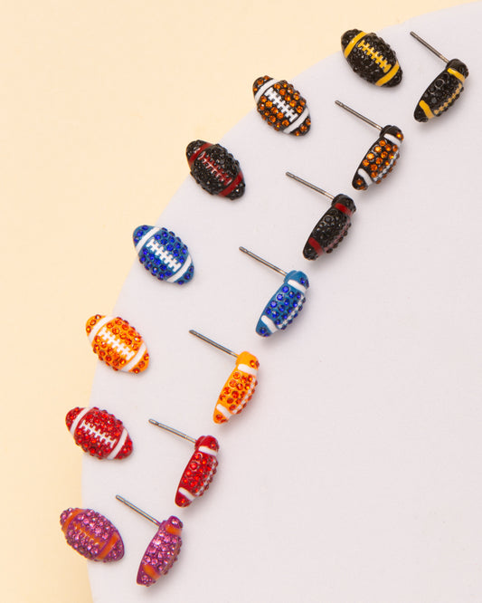 Phoebe Gameday Two-Tone Rhinestone Pave Football Stud Earrings