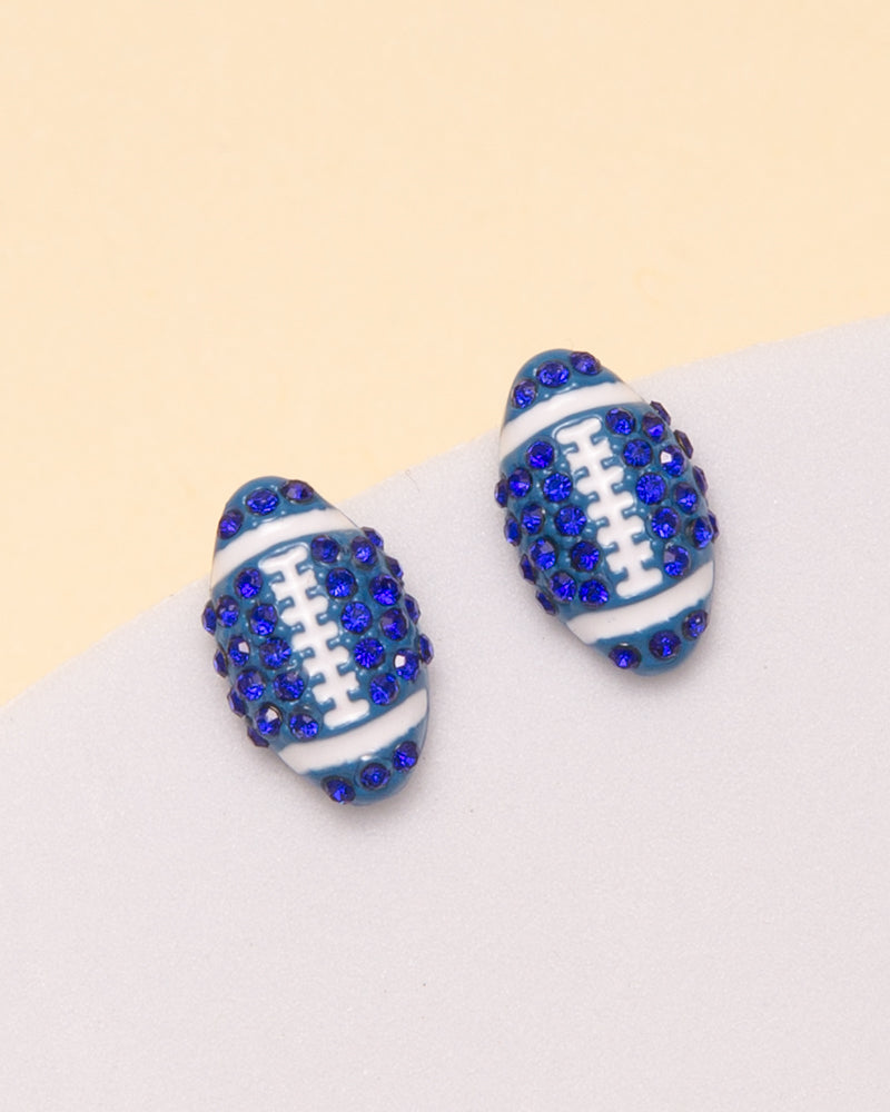 Phoebe Gameday Two-Tone Rhinestone Pave Football Stud Earrings | Blue