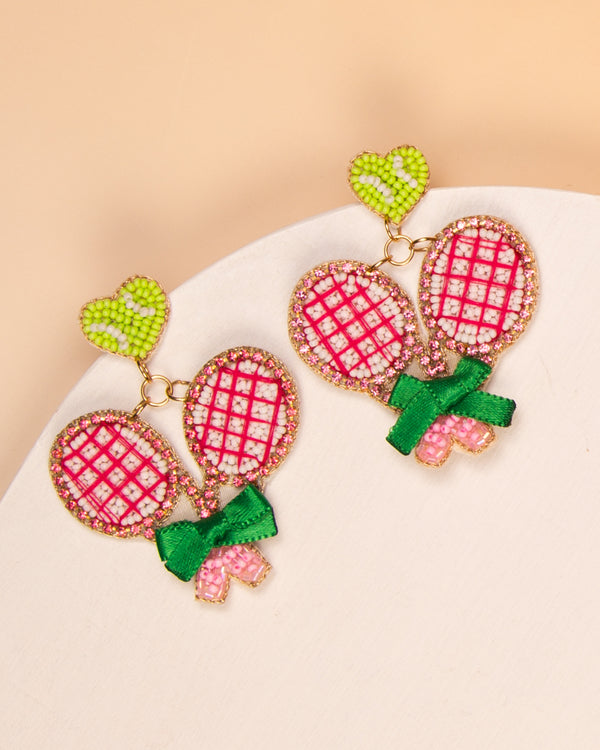 Zayla Sports Tennis and Pickleball Beaded Dangle Earrings