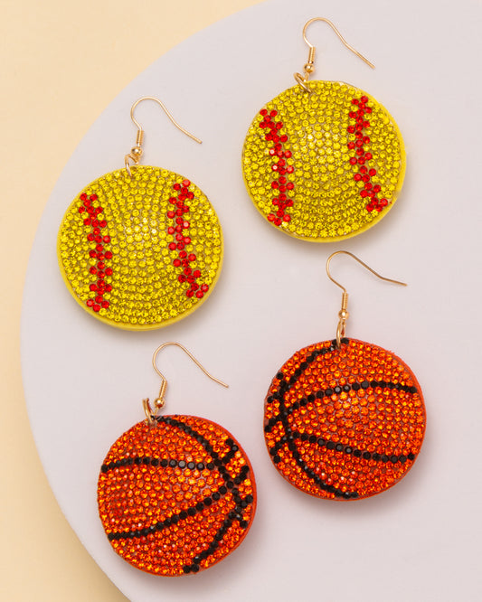 Kinsley Gameday Rhinestone Pave Basketball / Softball Earrings