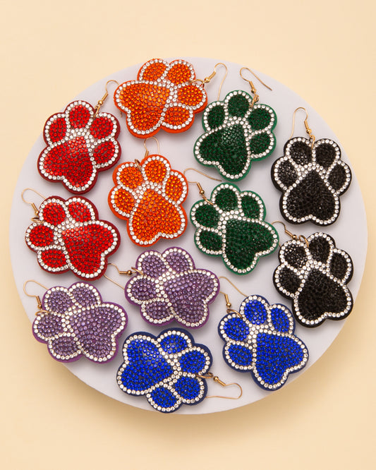Athena Gameday Rhinestone Pave Paw Print Dangle Earrings