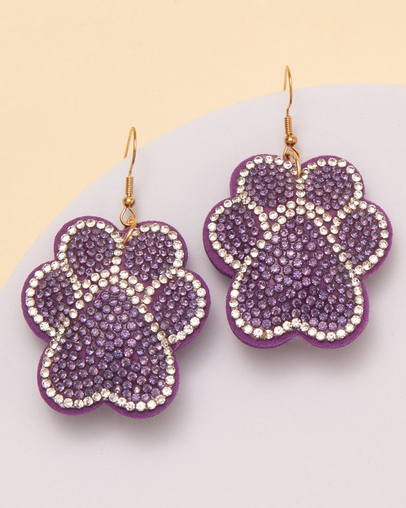 Athena Gameday Rhinestone Pave Paw Print Dangle Earrings | Lavender