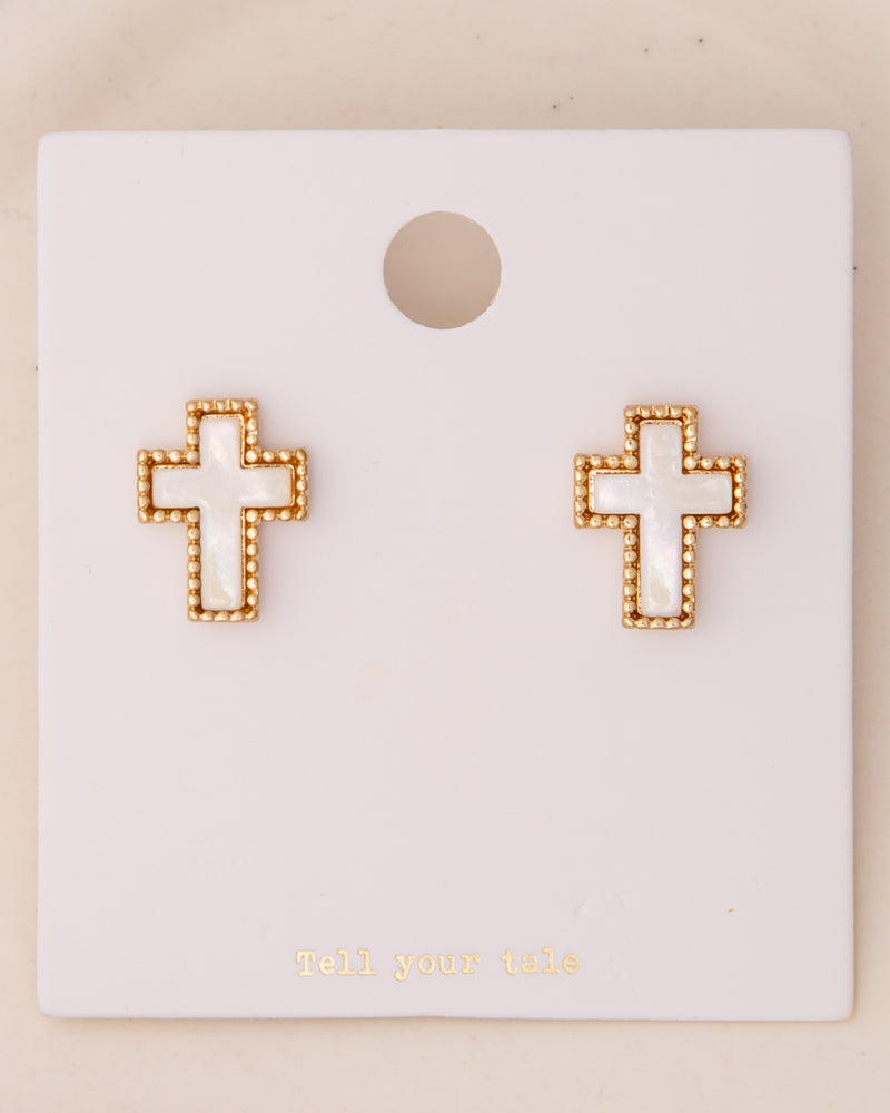 Analeia  Pearlescent Enamel Inlay Cross Post | Gold Opal
