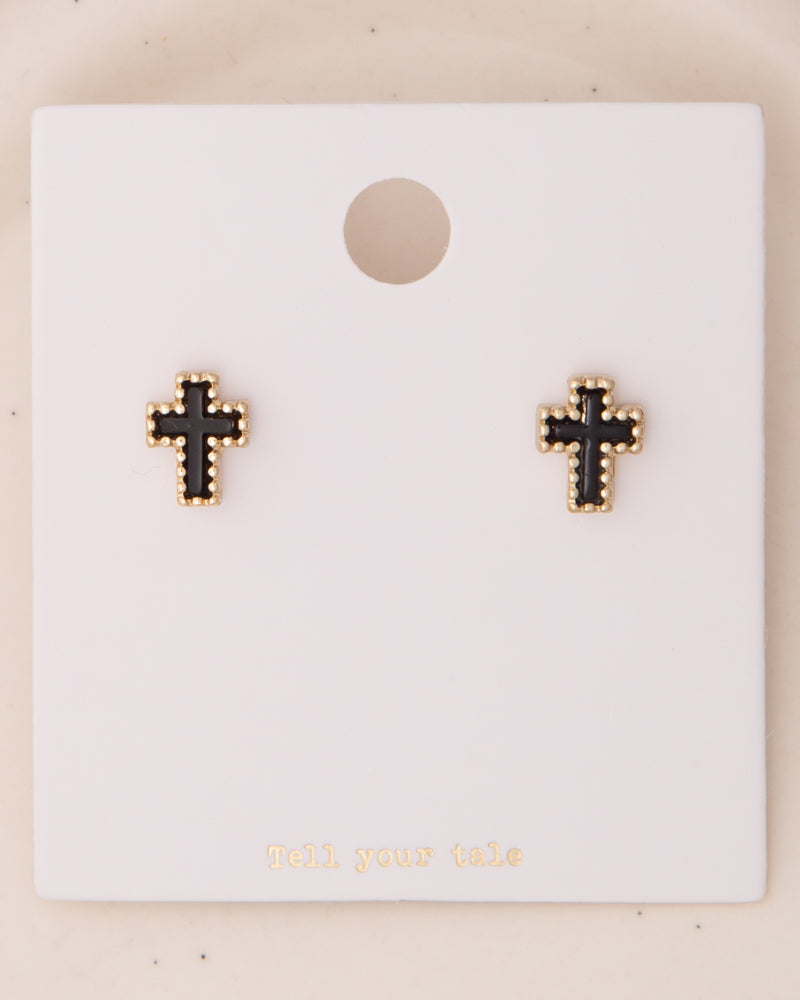 Jayleen Pearlescent Enamel Inlay Cross Post Earrings | Black