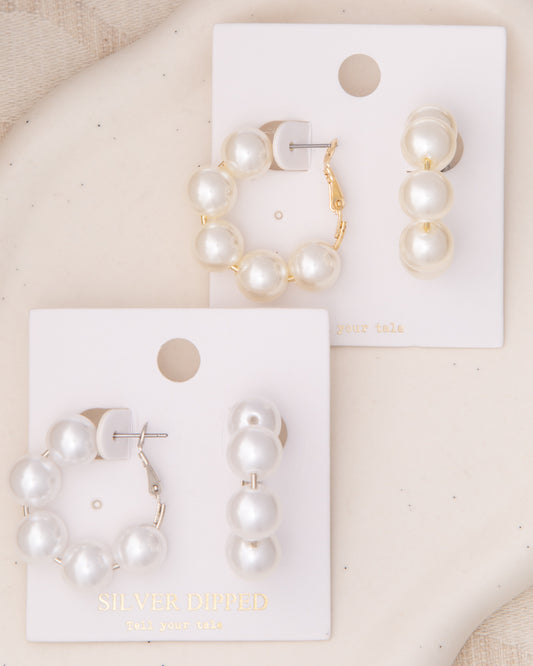 Tilly Classic Bridal Pearl Hoop Earrings with Omega Back Closure