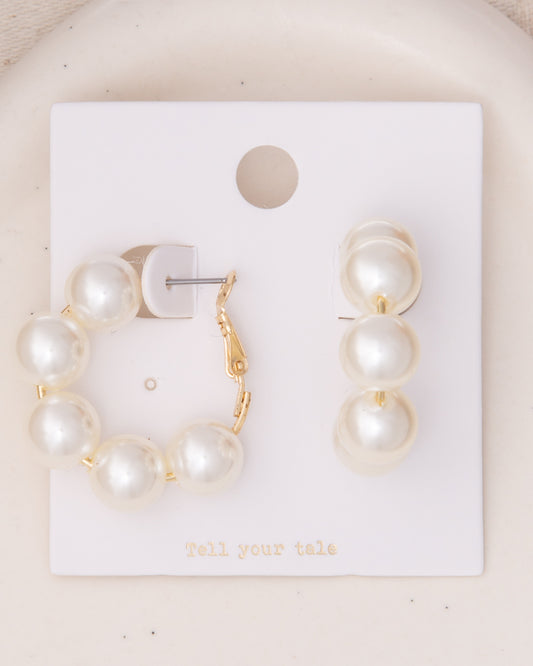Tilly Classic Bridal Pearl Hoop Earrings with Omega Back Closure | Gold