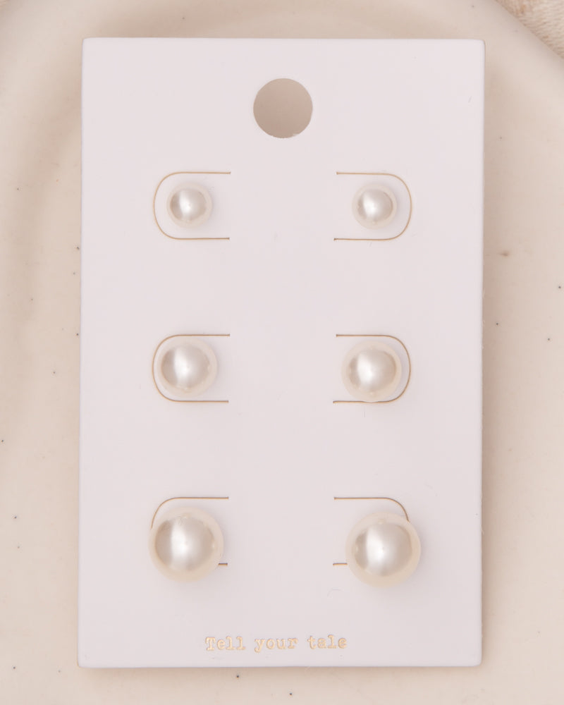 Akira 3-Pair Assorted White Pearl Stud Earring Set