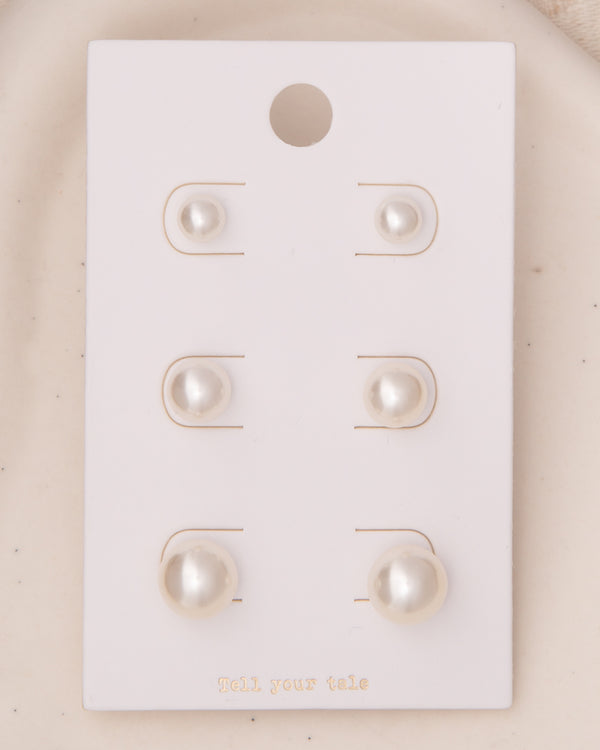 Akira 3-Pair Assorted White Pearl Stud Earring Set