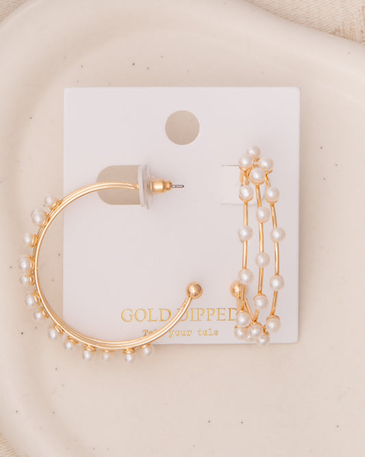 Emmeline Yellow Gold-Plated Pearl Hoop Push-Back Earrings