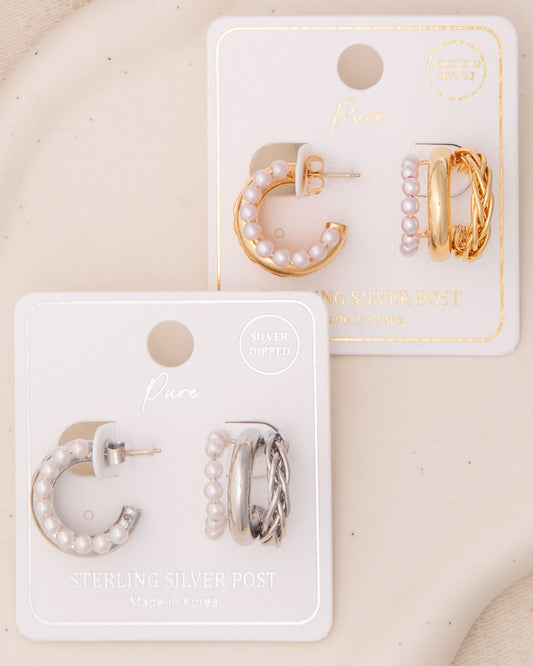 Natasha Multiforme Sculpted Pearl Embellished Open Hoop Post Earring