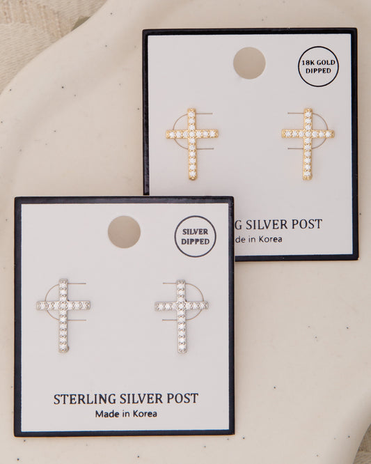 Stella Crystal Pavé Stick Cross Post Earrings