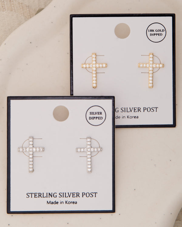 Stella Crystal Pavé Stick Cross Post Earrings