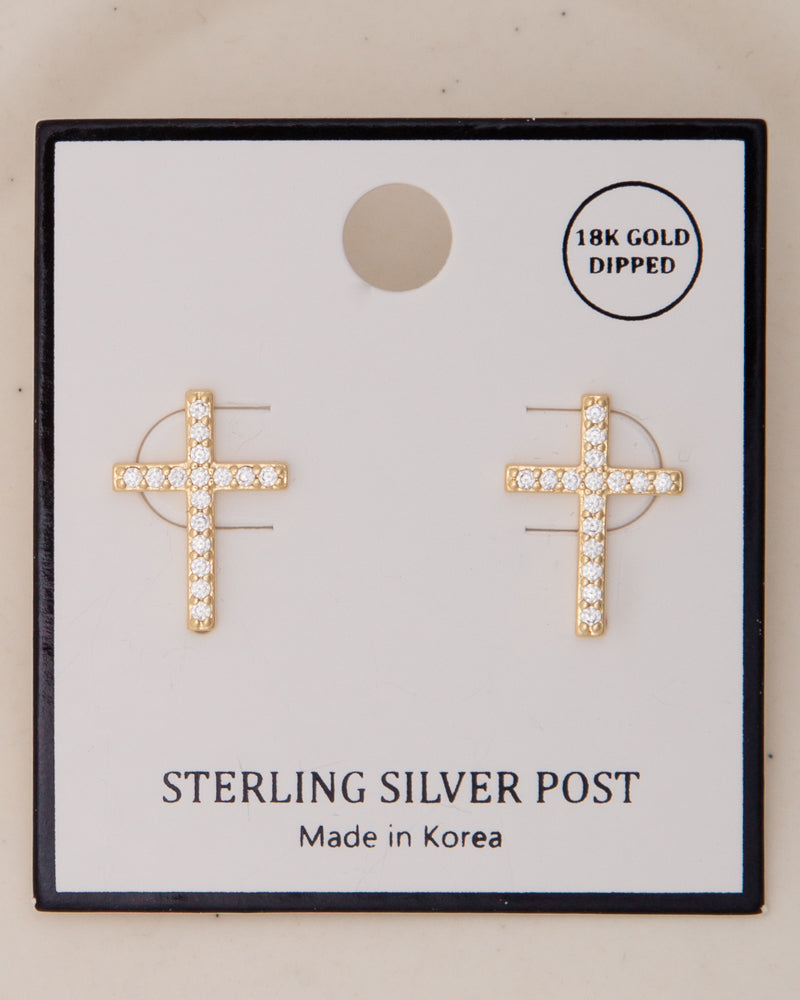 Stella Crystal Pavé Stick Cross Post Earrings | Gold