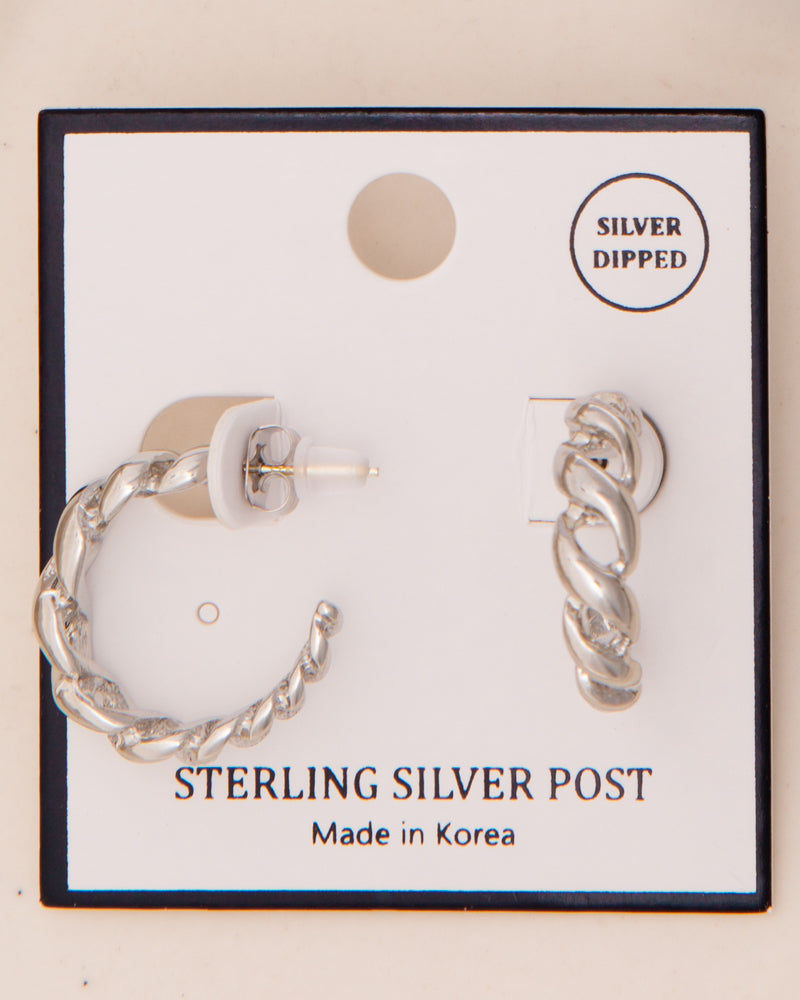 Lilia Polished Twisted C-Hoop Post Earrings | Silver