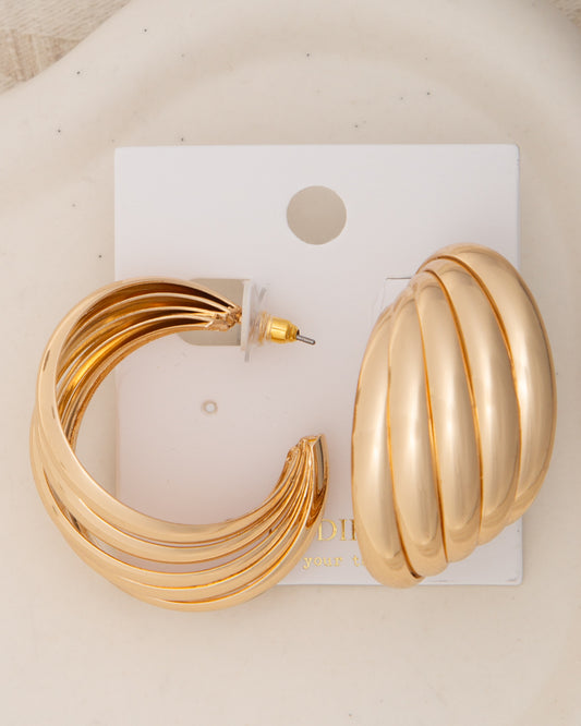 Rebekah Twisted Beaded Crescent Hoop Earrings | Gold