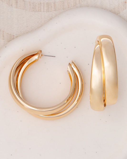Abby Polished Crossover Post C-Hoop Earrings | Gold