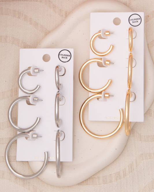 Paloma 3-Pair Push-Back Hoop Earring Set