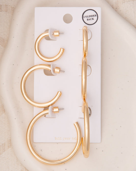 Paloma 3-Pair Push-Back Hoop Earring Set | Gold