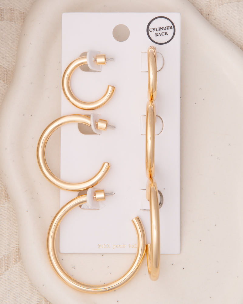 Paloma 3-Pair Push-Back Hoop Earring Set | Gold