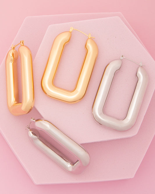 Eden Polished Hoop Earrings in Yellow or White Gold Plating