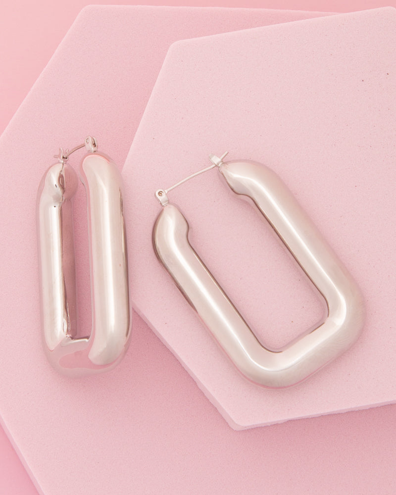 Eden Polished Hoop Earrings in Yellow or White Gold Plating | White Gold