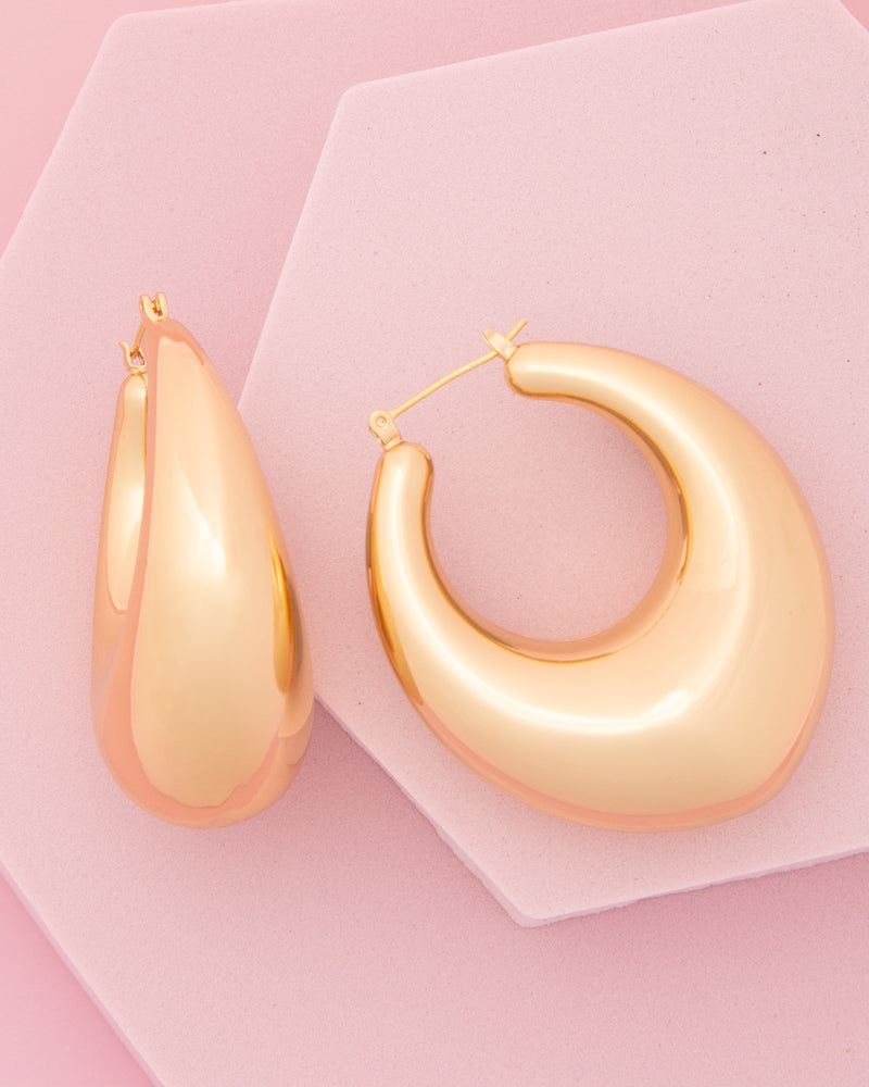 Serenity Polished Oval Hoop Earrings in Yellow or White Gold Plating