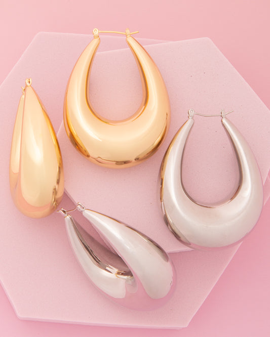 Samantha Polished Oval Hoop Earrings in Yellow or White Gold Plating