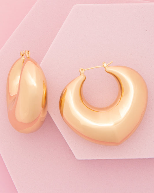 Magnolia Polished Puff Hoop Earrings in Yellow or White Gold Plating | Gold