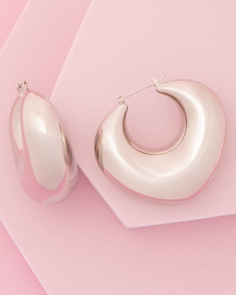 Magnolia Polished Puff Hoop Earrings in Yellow or White Gold Plating