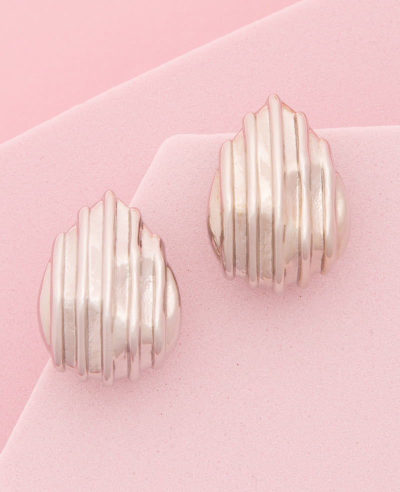 Brianna Ridge Bedded Crescent Teardrop Post Earrings | White Gold