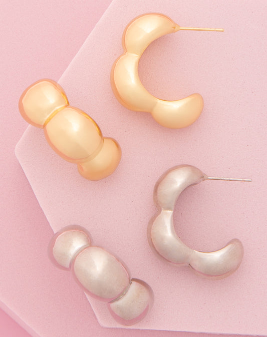 Abigail Puffy Hoop Post Earrings in Yellow or White Gold Plating