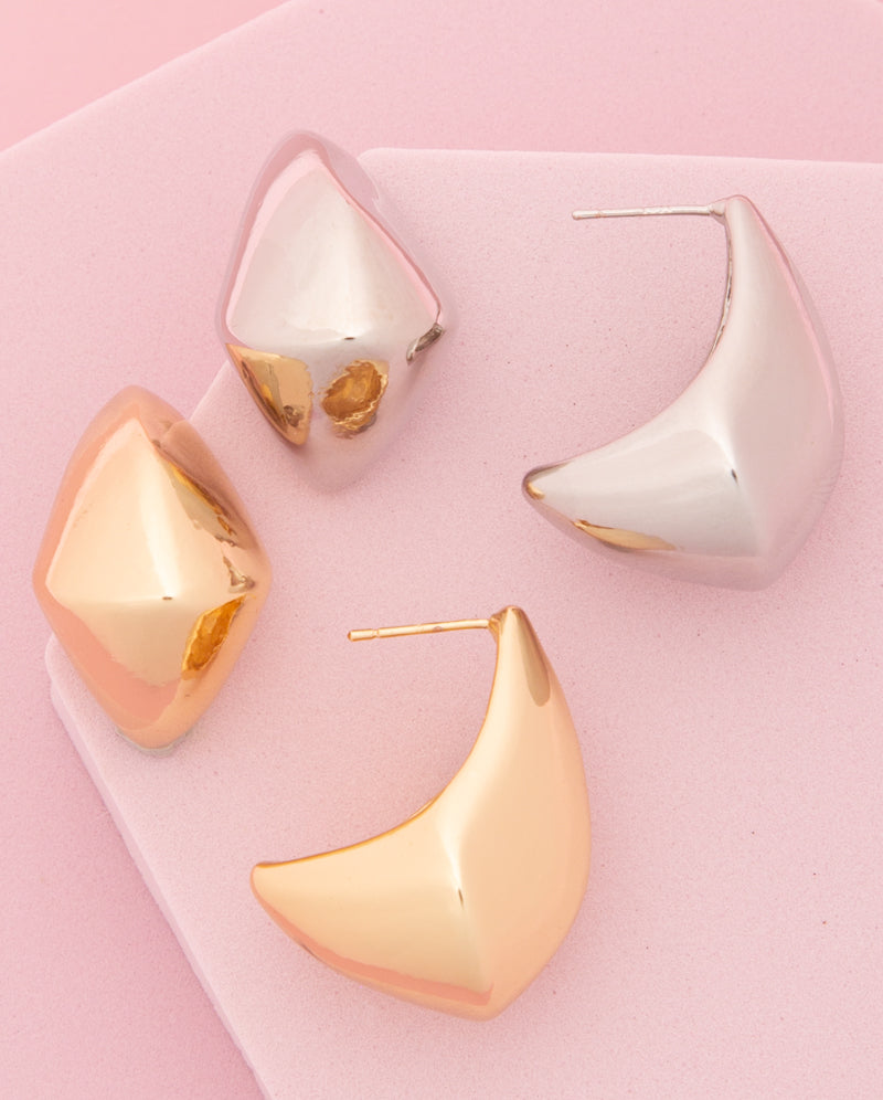 Avery Contoured Hollow Conch Teardrop Post Earrings