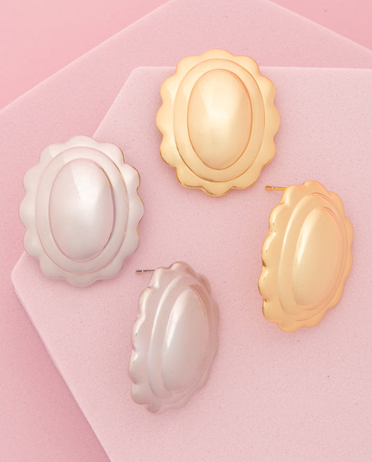 Ivy Scallop-Edged Oval Dome Post Earrings
